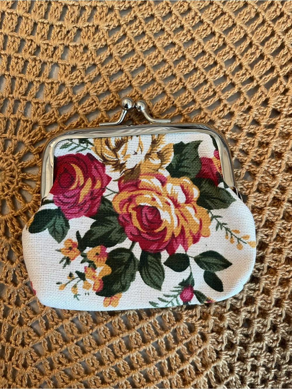 Floral Rose Frame Coin Purse - Pink & Yellow